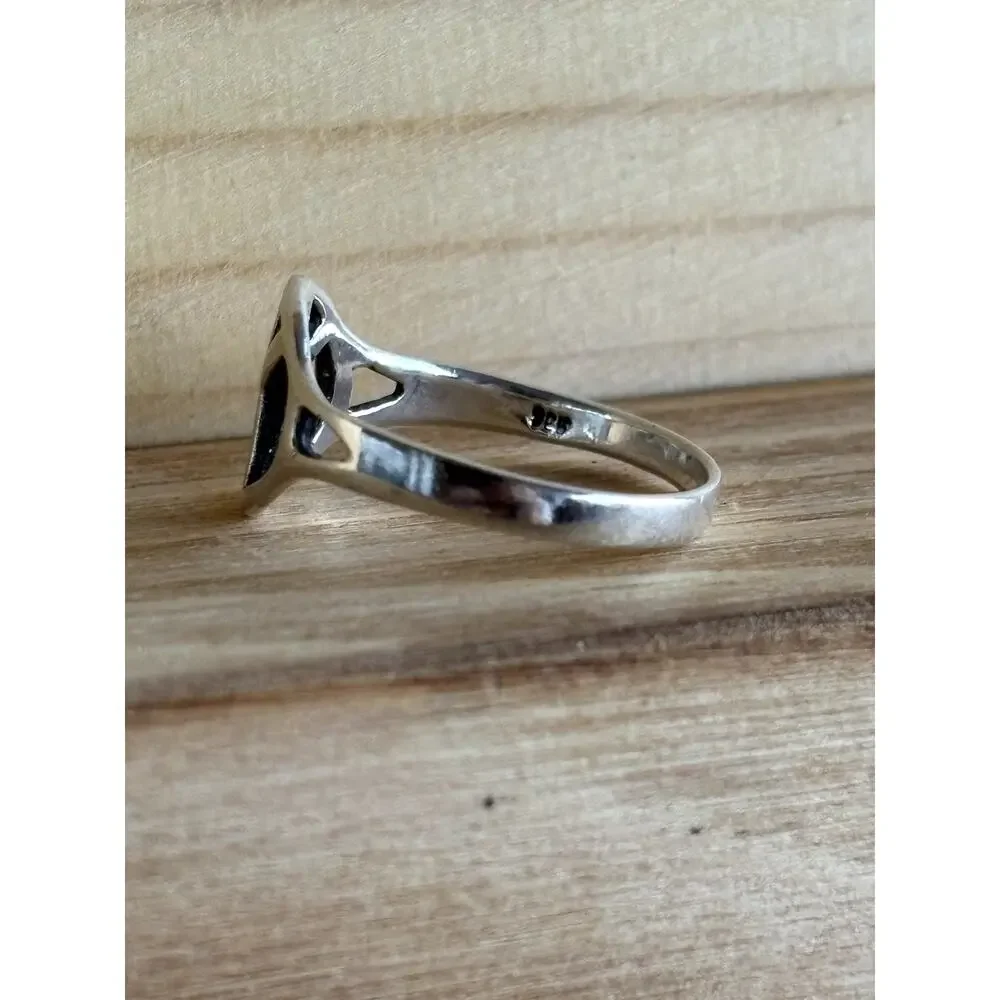 Boho 925 Sterling Silver Peace Sign Ring Band Size 6.5
